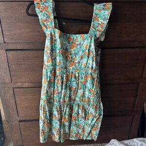 Kori Blue Sundress with Square Neck and Flutter Sleeves